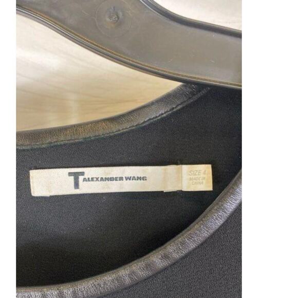 T by Alexander Wang Black Lambskin Leather Trim Shift Dress - Size 4 - Picture 2 of 9